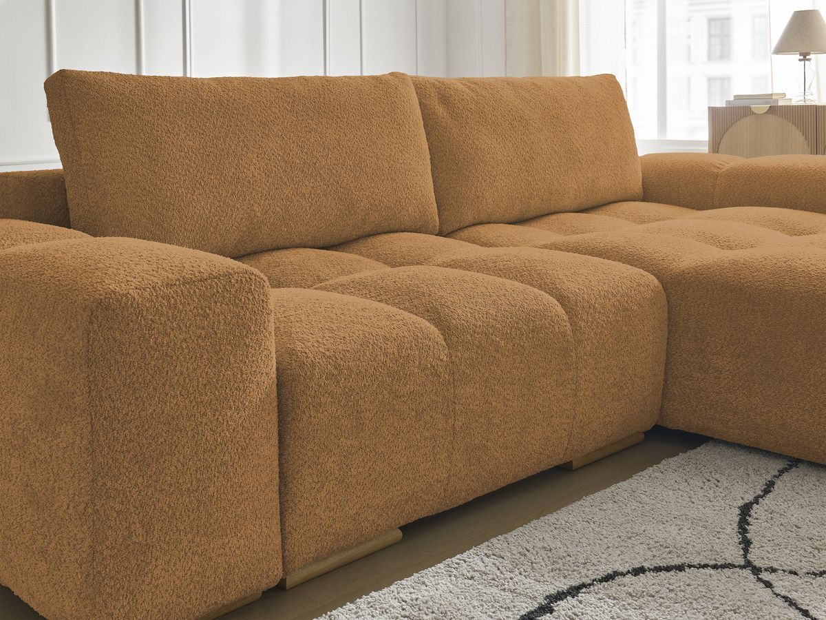 Bobochic Anakin Ecksofa, 2 Kissen Bouclé-Stoff Gelb