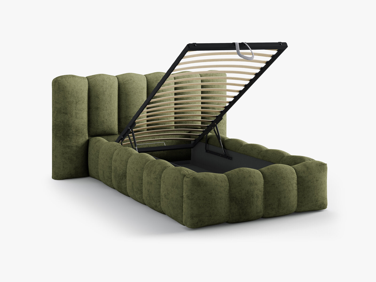Micadoni Stauraumbett mit Kopfteil Lupine Chenille Perfect Harmony Grün