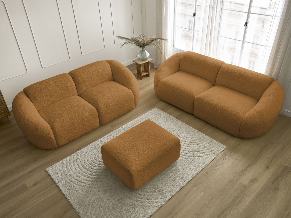 Bobochic Tina Sofa 6-Sitzer mit Pouf Bouclé-Stoff Gelb