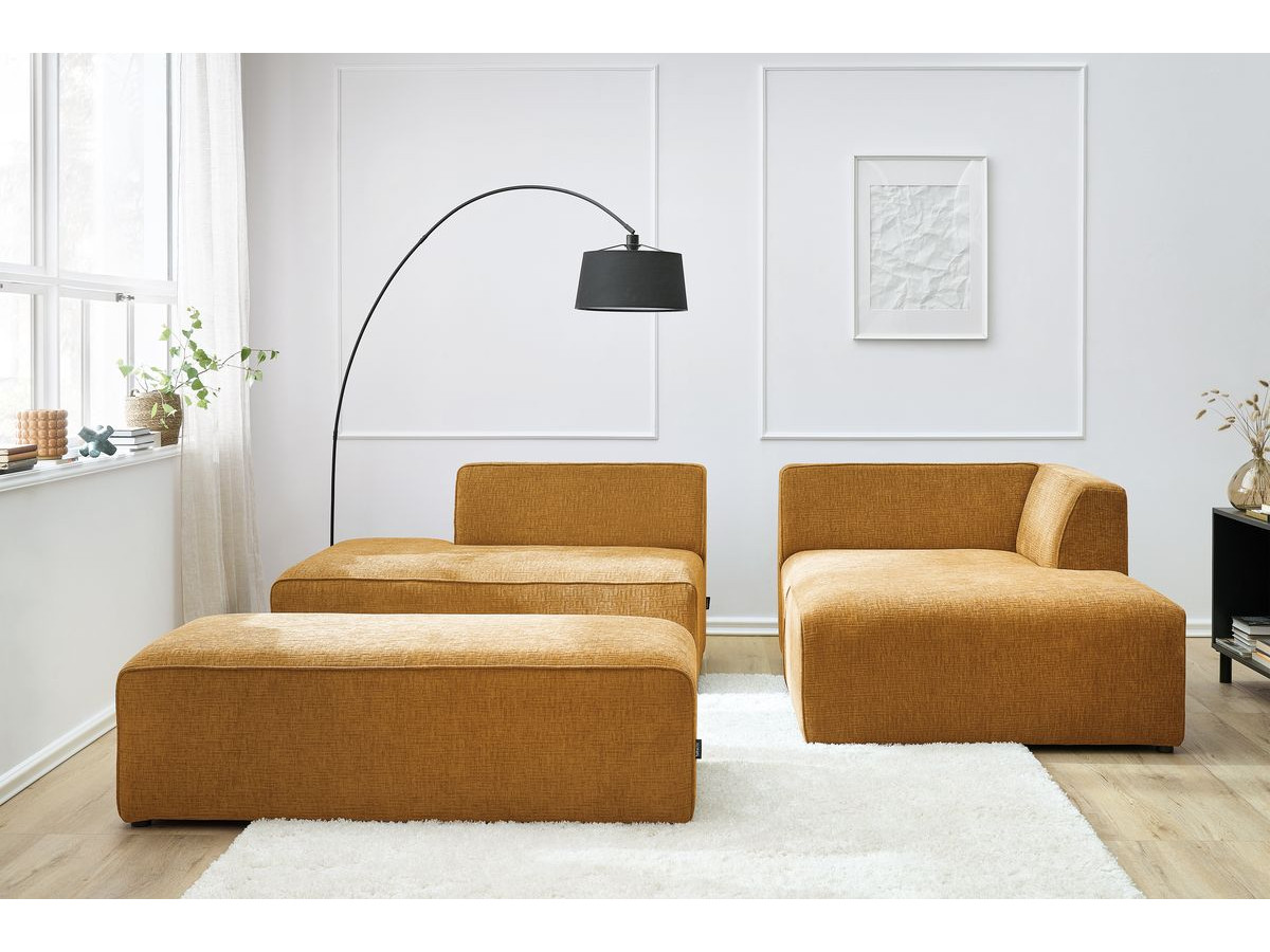 Bobochic Megeve Ecksofa mit Schlaffunktion und Pouf Strukturstoff Gelb Ecke rechts