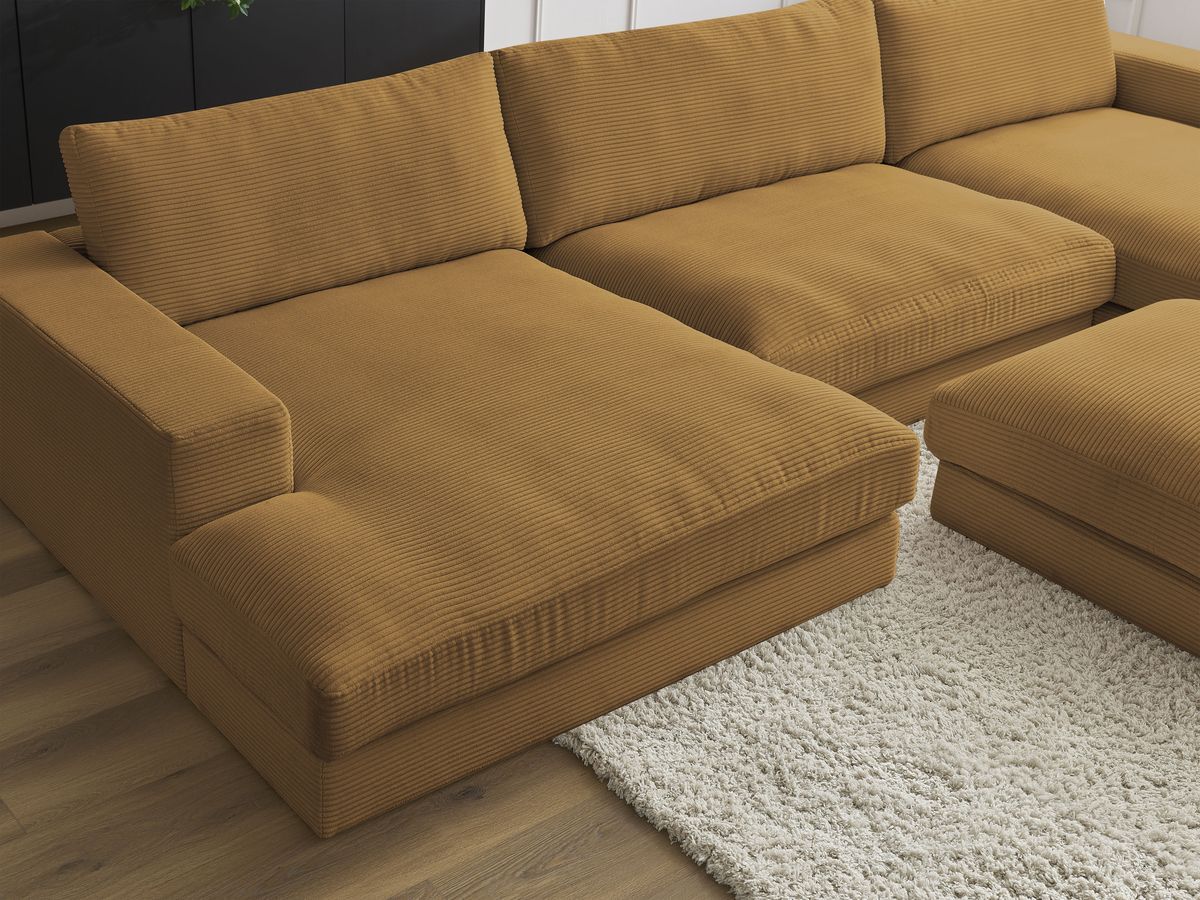 Bobochic Leonard Wohnlandschaft mit Pouf 404 × 159 cm Cordsamt Gelb