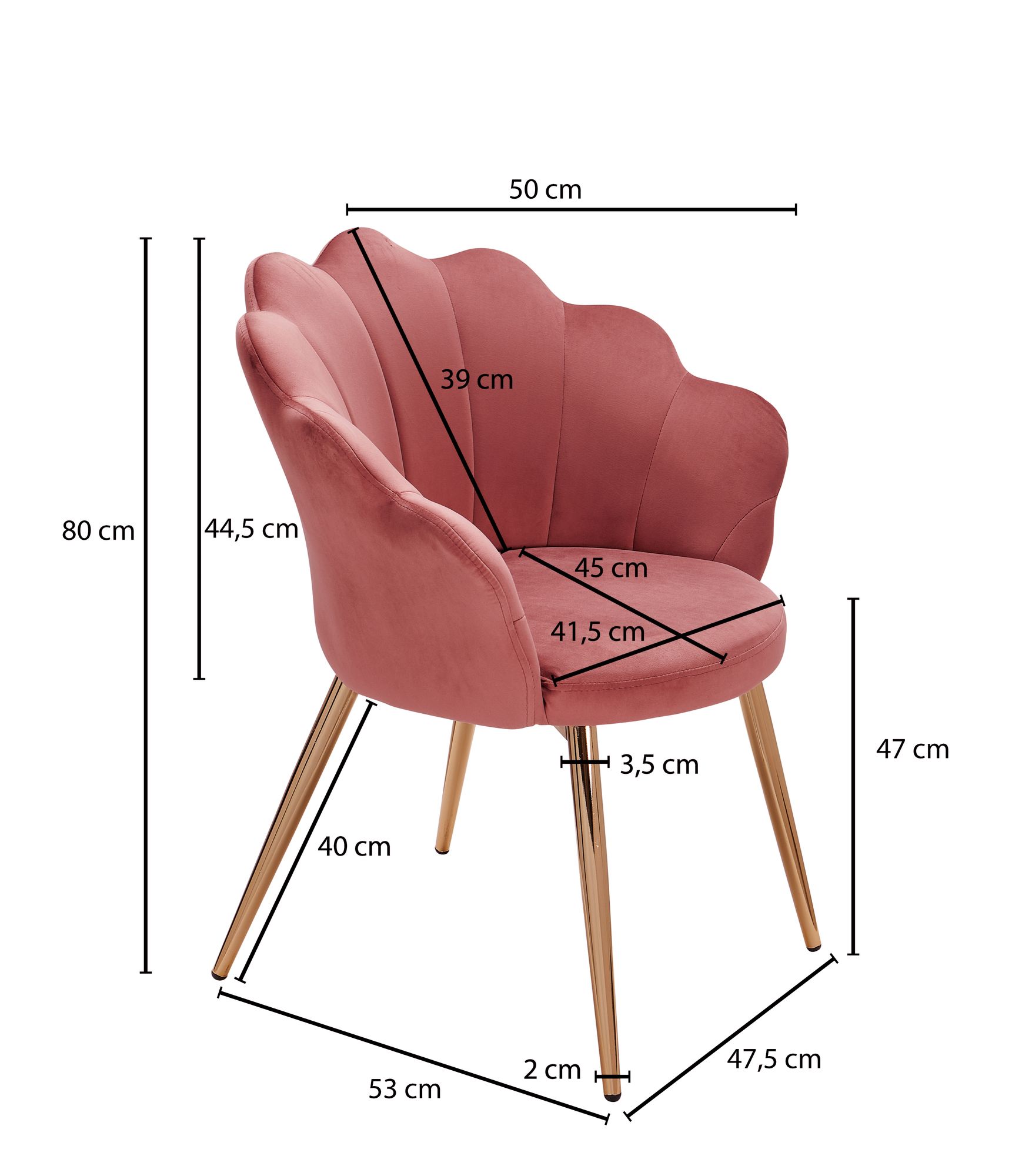 Esszimmerstuhl Nolsoy Samt Samt Rosa 47,5 × 53 × 80 cm