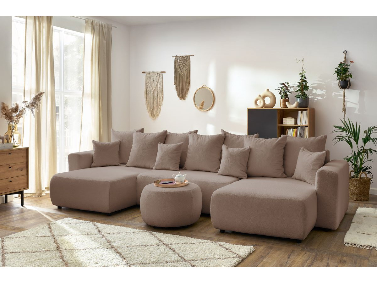 Bobochic Envy Wohnlandschaft mit rundem Pouf Bouclé-Stoff Braun