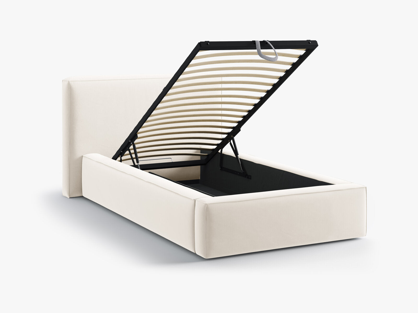 Micadoni Single Polsterbett mit Stauraum Jodie Samt Bluvel Helles Beige 90x200