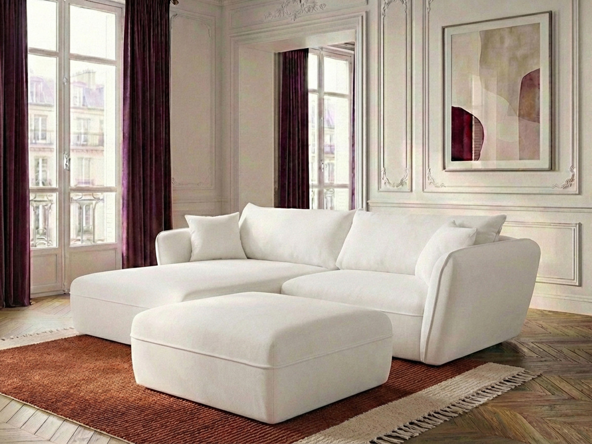 Bobochic Luigi Ecksofa mit Pouf Strukturstoff Weiß Ecke links