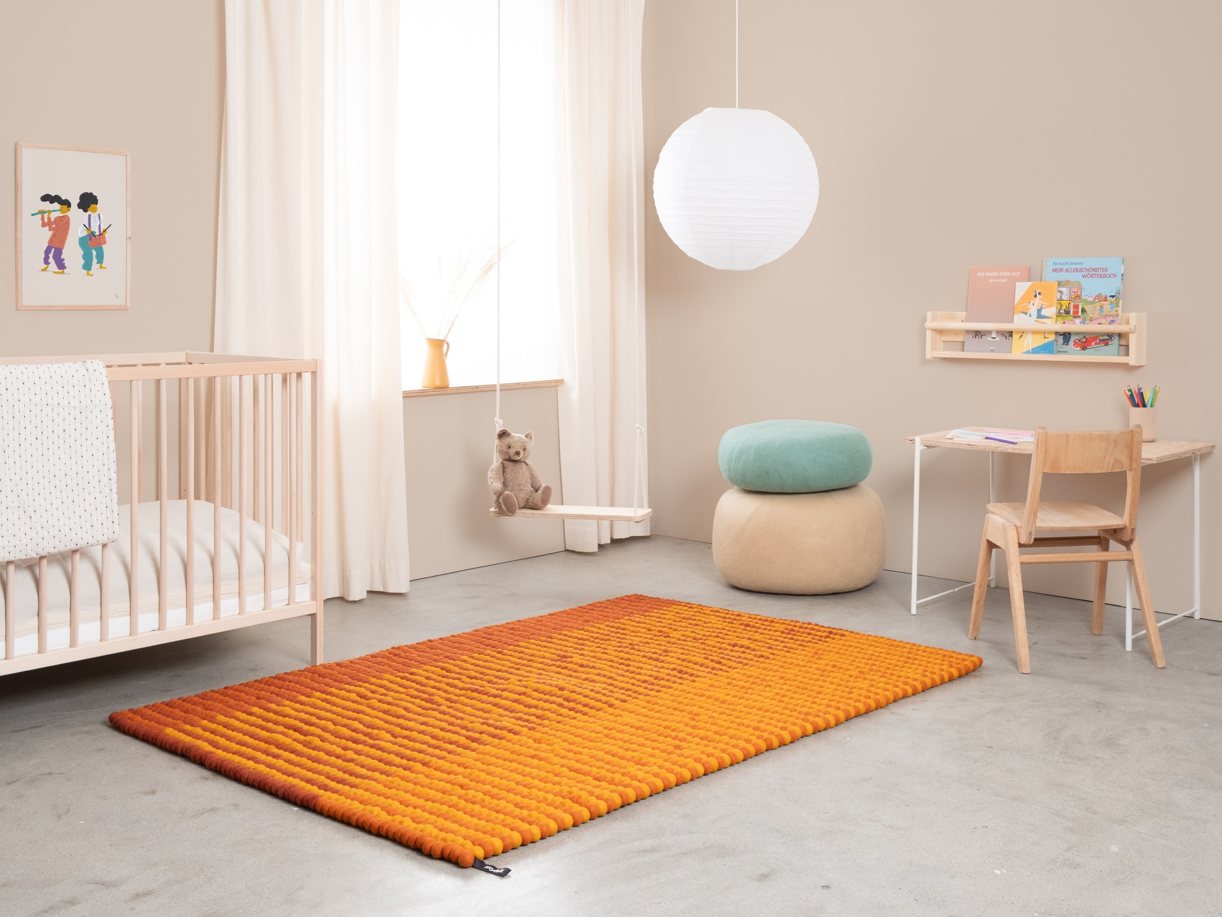 myfelt Dawn Filzkugelteppich Goldorange rechteckig 90 x 130 cm