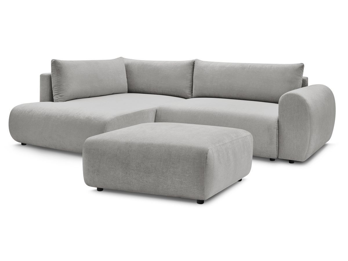 Bobochic Lucien Ecksofa mit Schlaffunktion und Bettkasten und Pouf 296 × 198 cm Stoff Hellgrau Ecke links
