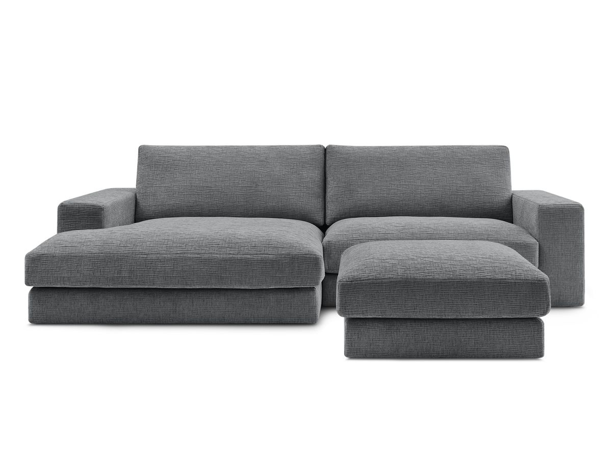 Bobochic Leonard Ecksofa mit Pouf 274 × 159 cm Strukturstoff Dunkelgrau Ecke links