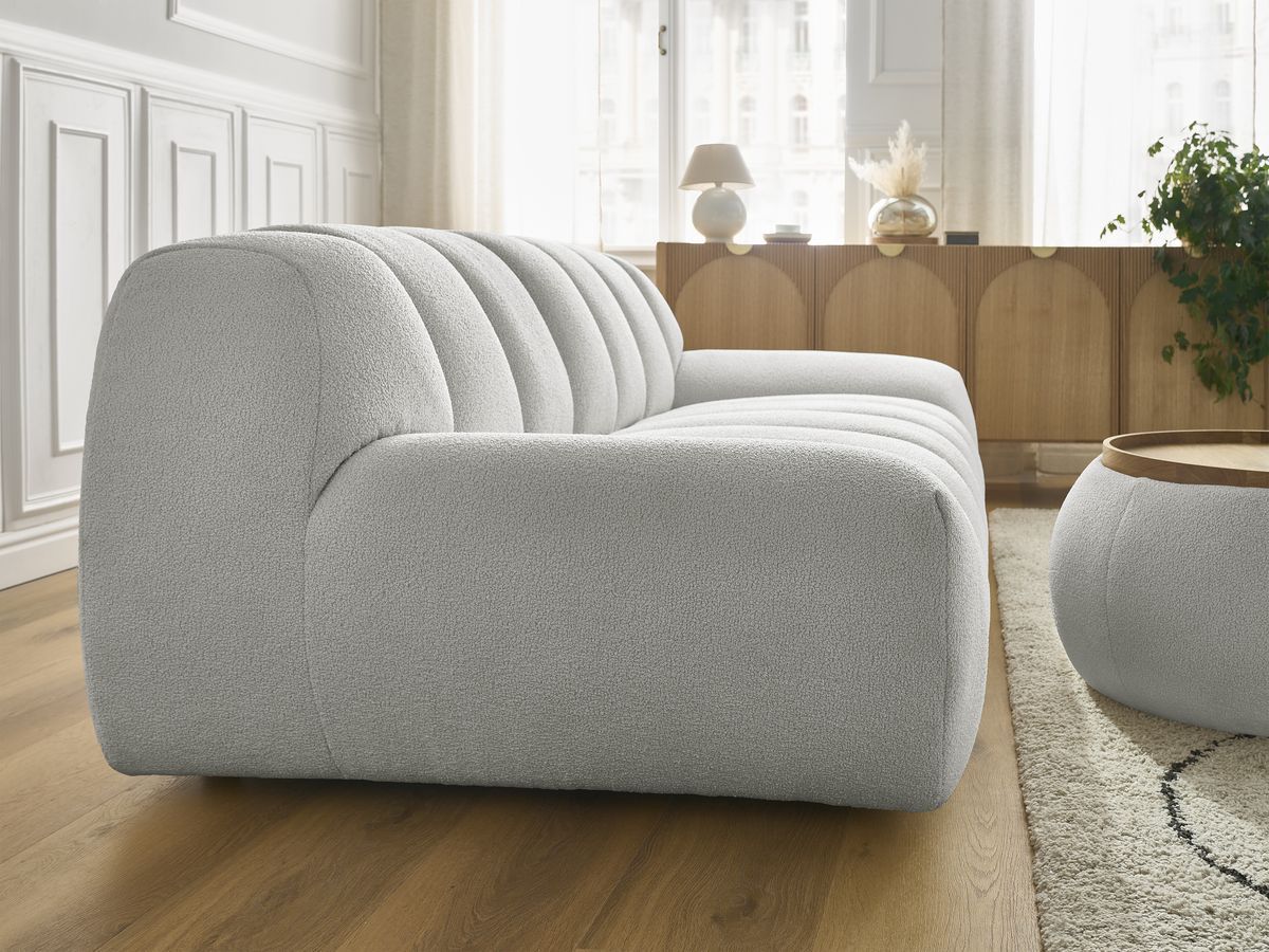 Bobochic Hayden Sofa 2-Sitzer mit Pouf Bouclé-Stoff Hellgrau