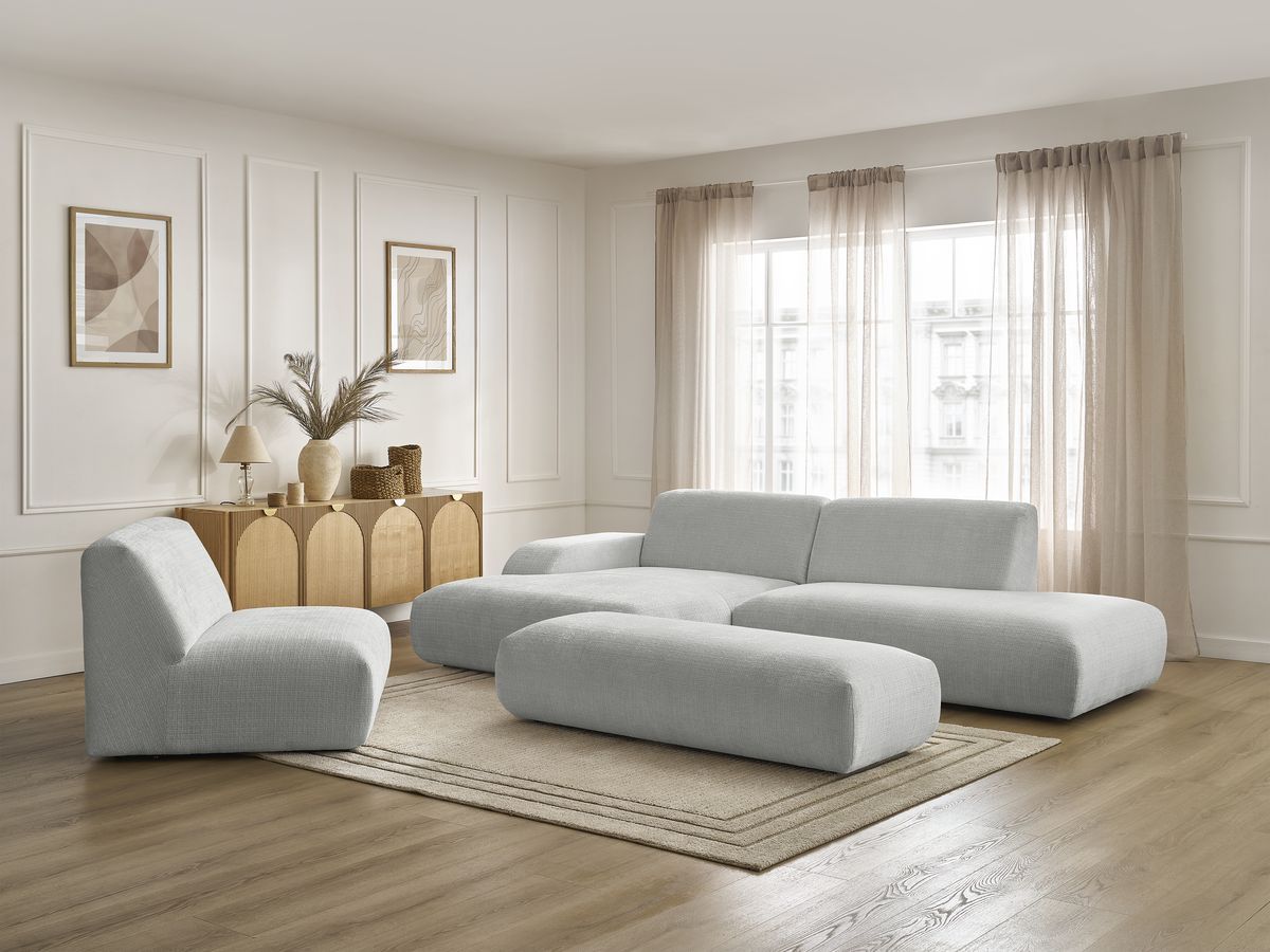 Bobochic Sirius Ecksofa mit Pouf 405 × 170 cm Strukturstoff Hellgrau Ecke links