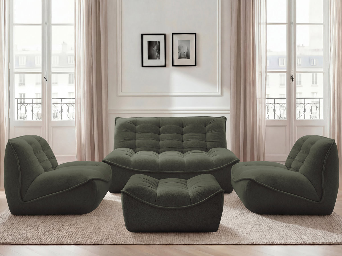 Bobochic Serena Sofa 4-Sitzer mit Pouf Melange-Stoff Grün