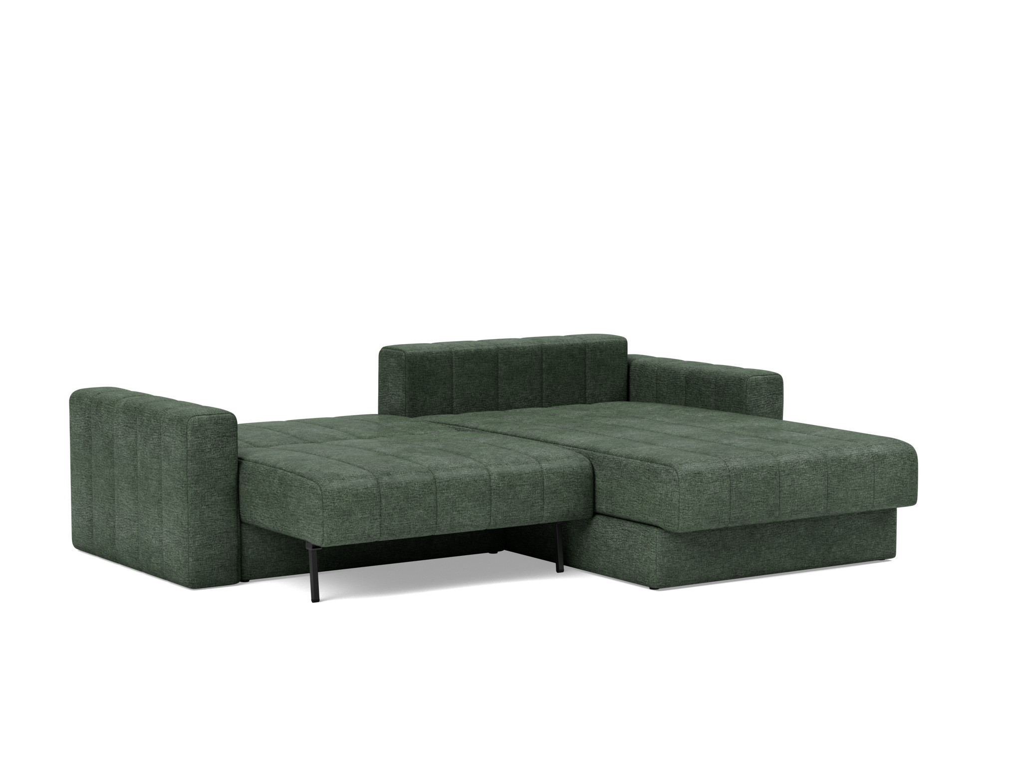 Schlafsofa Akello mit Chaiselongue und Armlehnen Flachgewebe Avella 281-Pine-Green