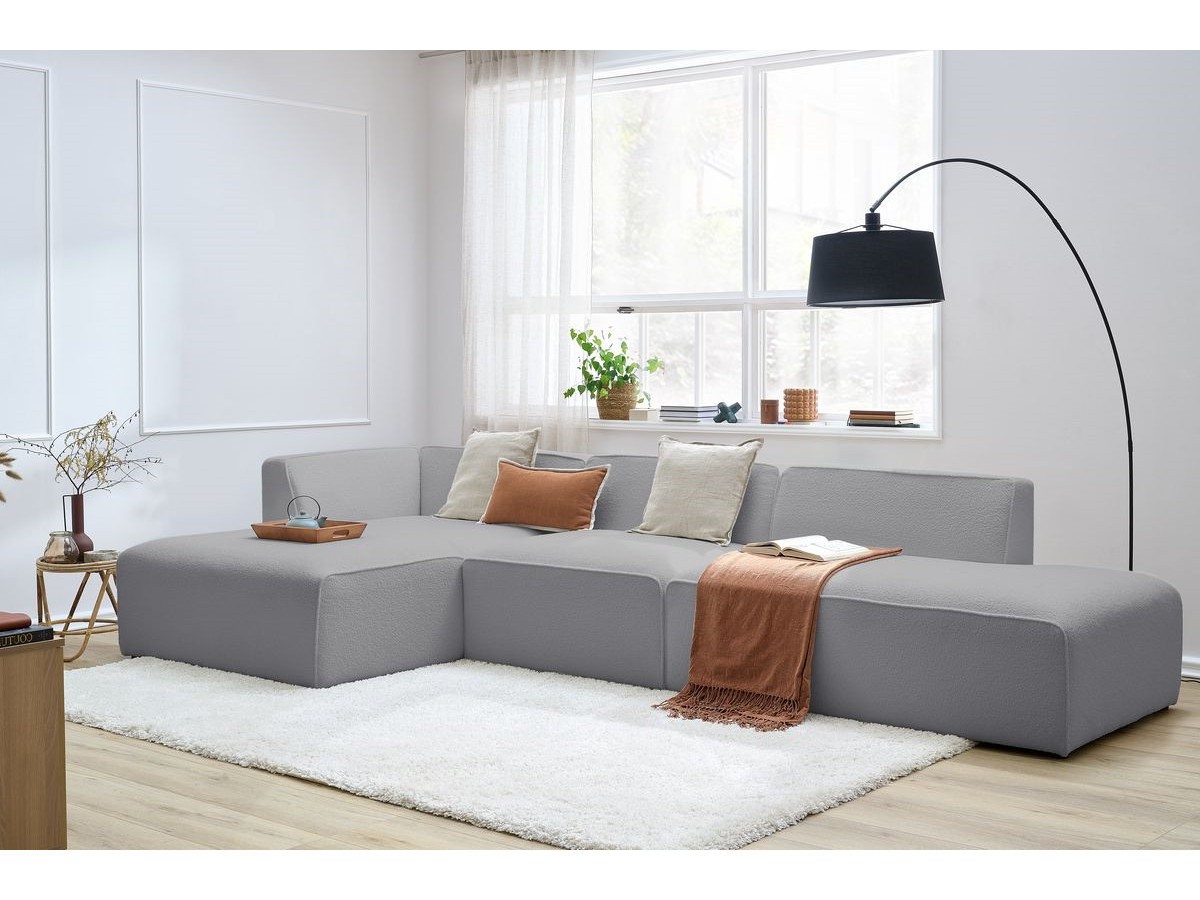 Bobochic Megeve Ecksofa mit Pouf Bouclé-Stoff Hellgrau Ecke links