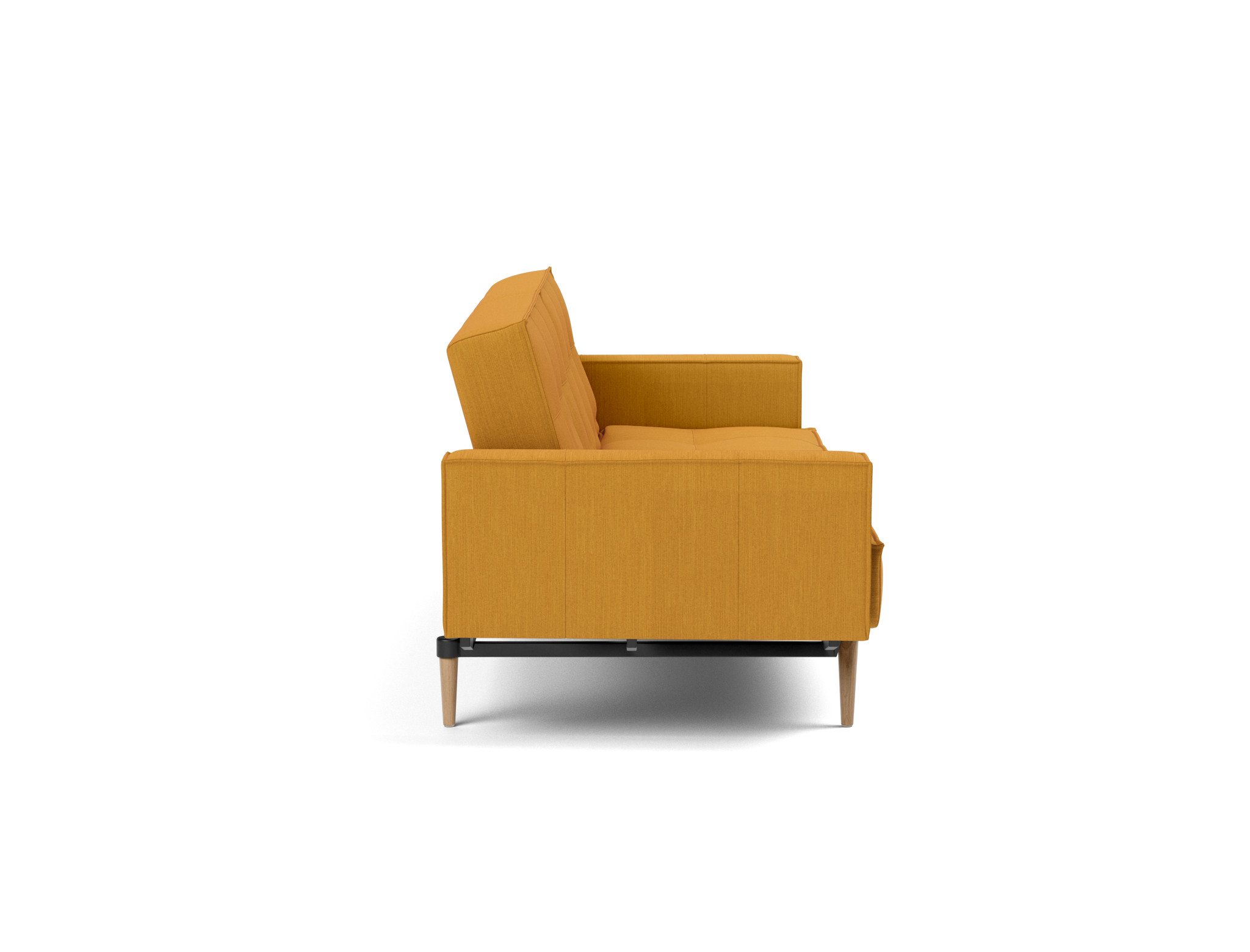 Schlafsofa Splitback mit Armlehnen Flachgewebe Elegance 507-Burned-Curry Beine Styletto Eiche hell