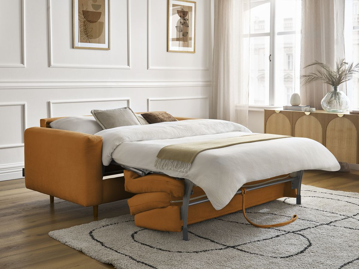 Bobochic Cocoone Schlafsofa 3-Sitzer Stoff Gelb, Liegefläche 140 × 200 cm