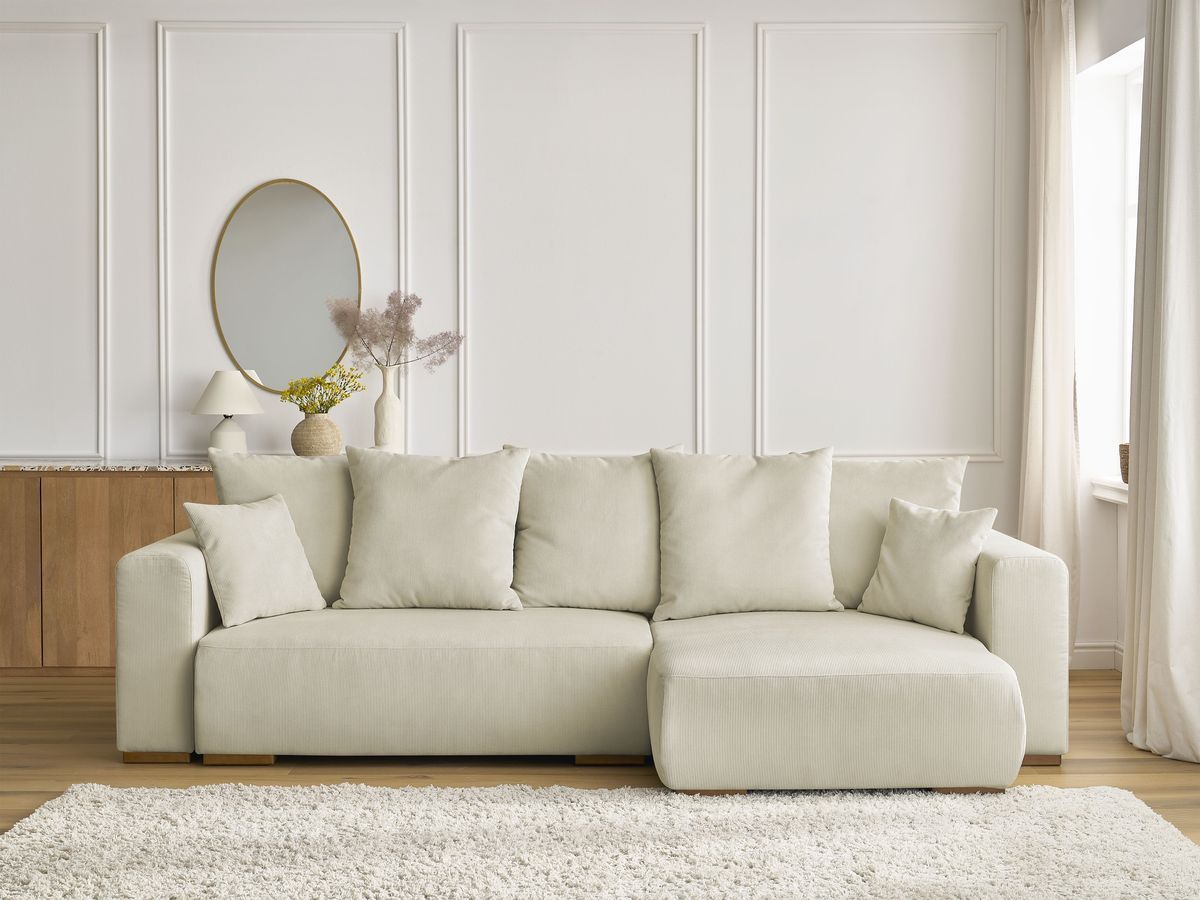 Bobochic Sidonie Ecksofa mit Schlaffunktion und Bettkasten Cordsamt Beige