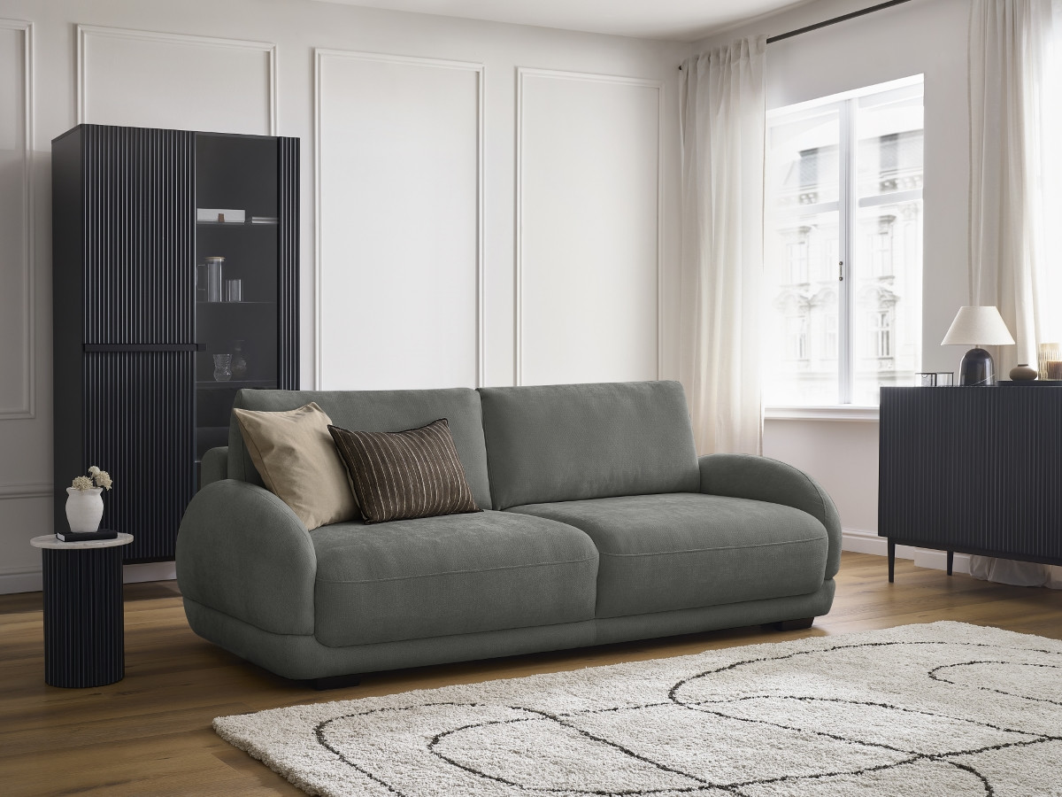 Bobochic Monica Schlafsofa 3-Sitzer mit Bettkasten Stoff Dunkelgrau