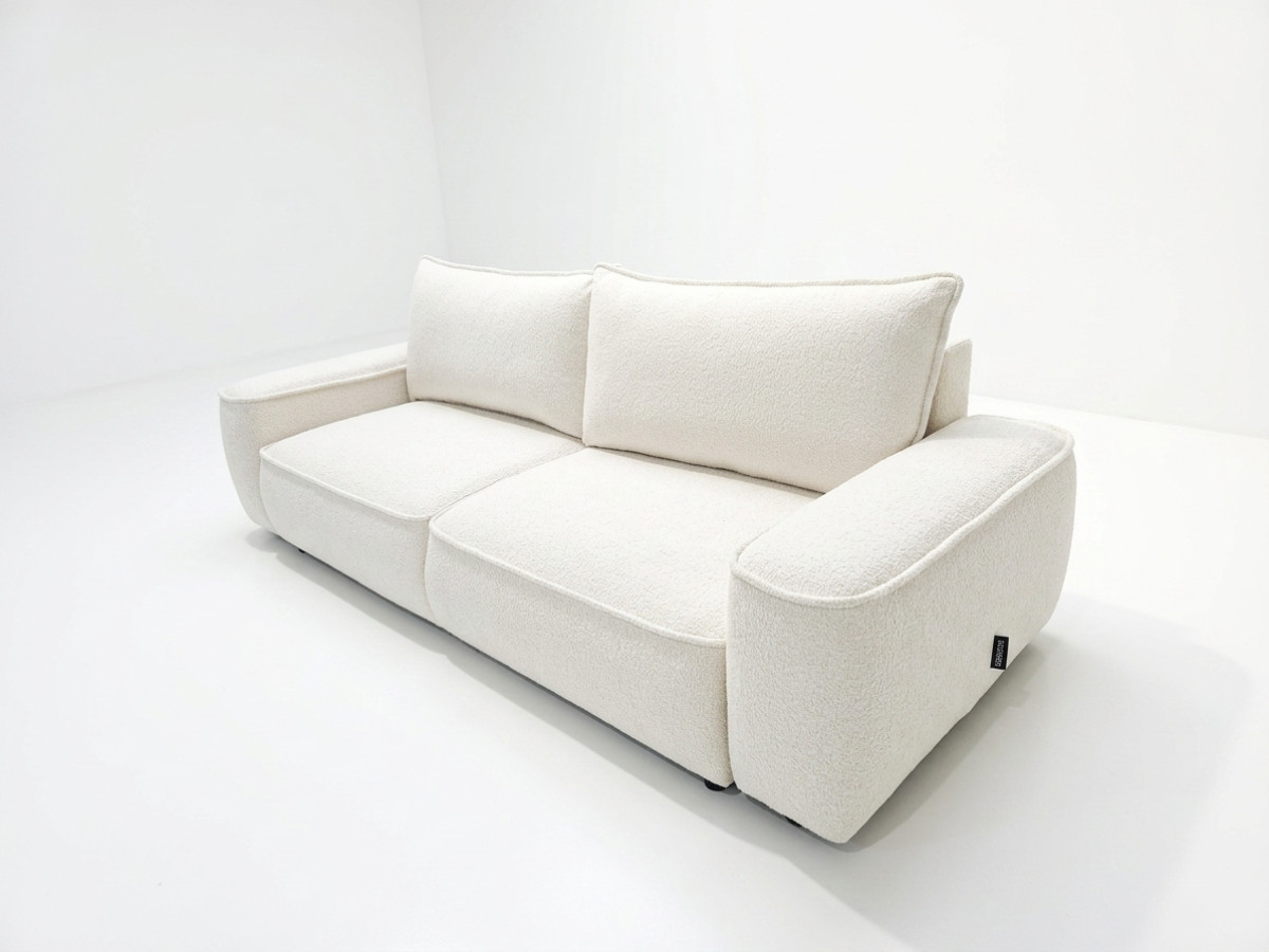 Bobochic Honore Schlafsofa 3-Sitzer mit Bettkasten Chenille Weiß