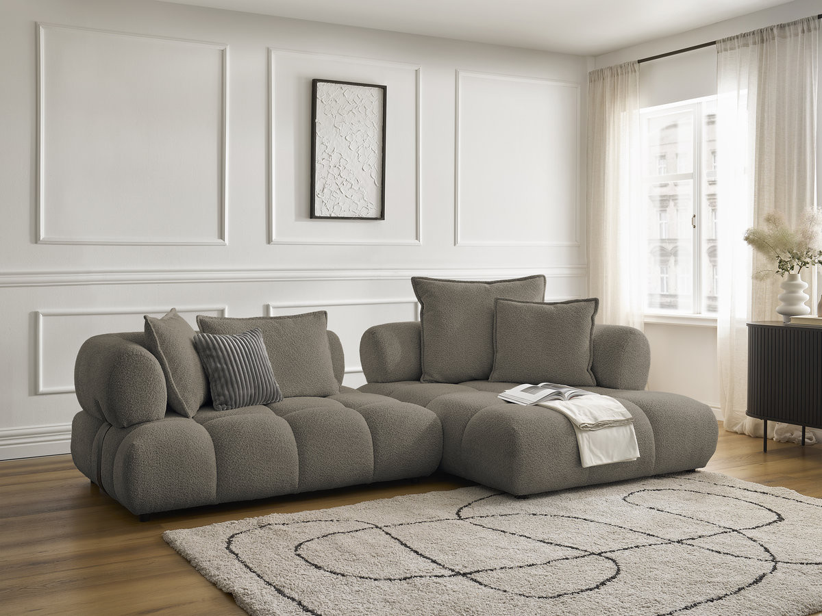 Bobochic Alya Ecksofa Bouclé-Stoff Taupe Ecke rechts