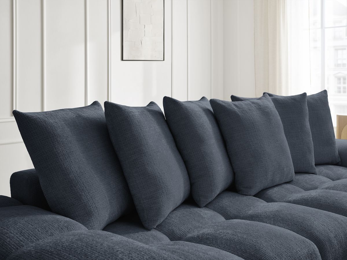 Bobochic Anakin Ecksofa mit Pouf, 6 Kissen Strukturstoff Dunkelblau