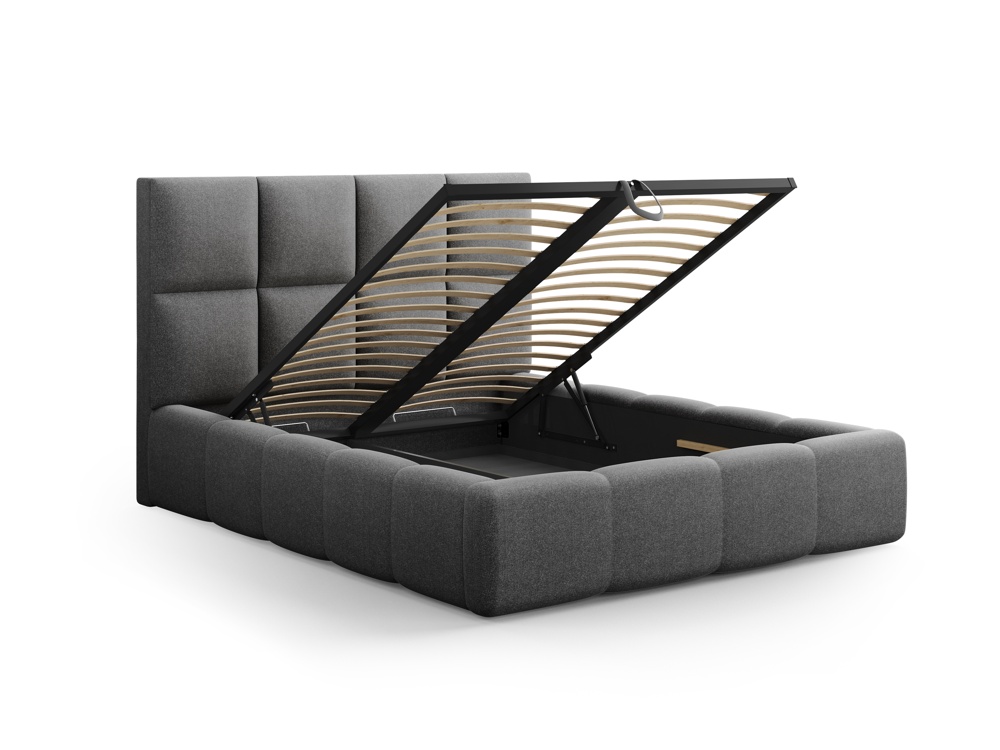 Cosmopolitan Design Stauraumbett mit Kopfteil Livigno 160x200 Strukturierter Stoff Solid Dunkelgrau