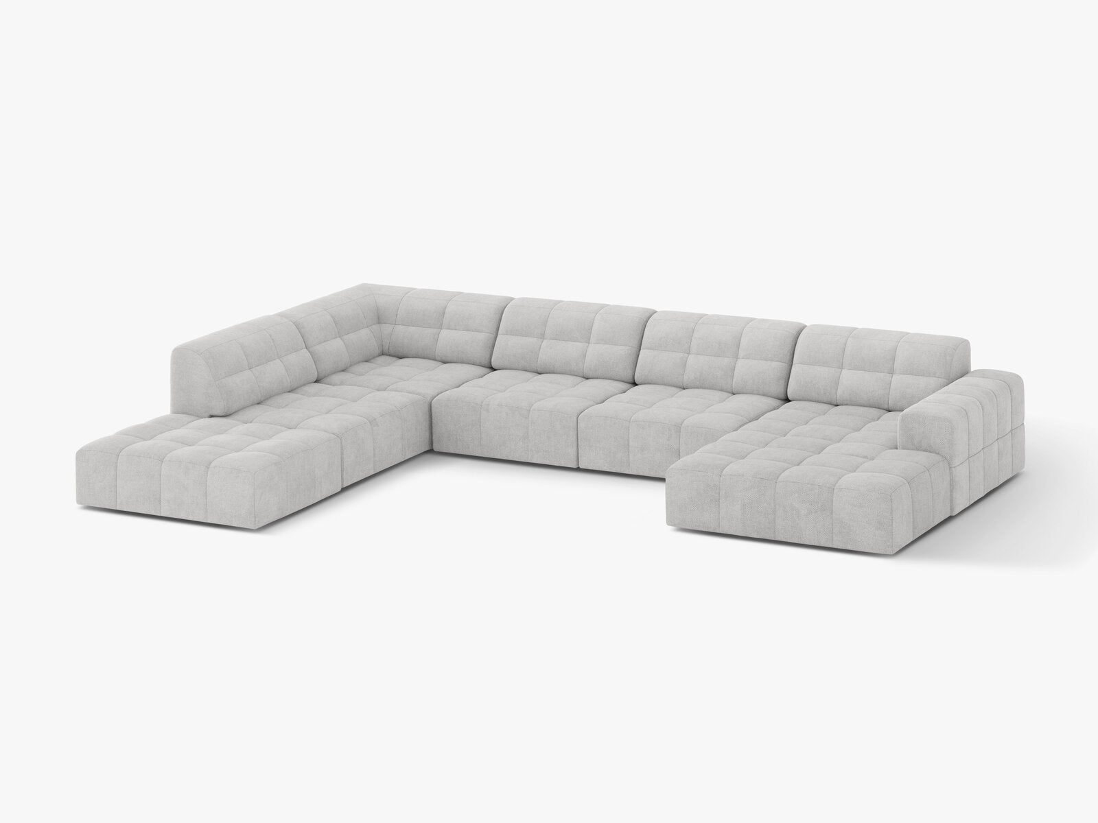 Micadoni Panorama Ecksofa Jennifer 7-Sitzer Links Chenille Eden Silber