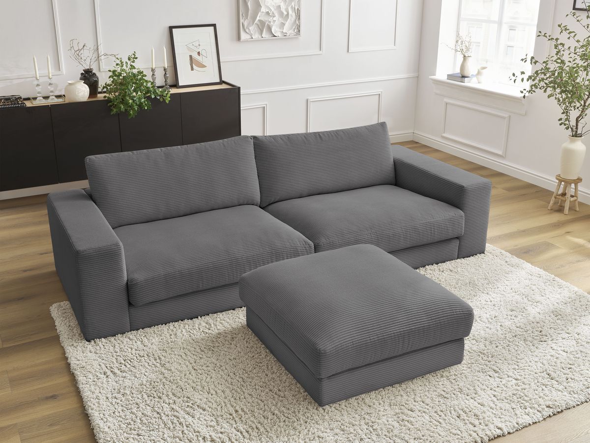 Bobochic Leonard Sofa 4-Sitzer mit Pouf 234 × 109 cm Cordsamt Dunkelgrau