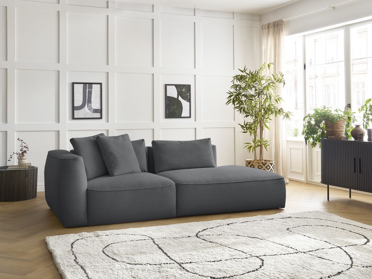 Bobochic Leopold Sofa 3-Sitzer Cordsamt Dunkelgrau Armlehne links