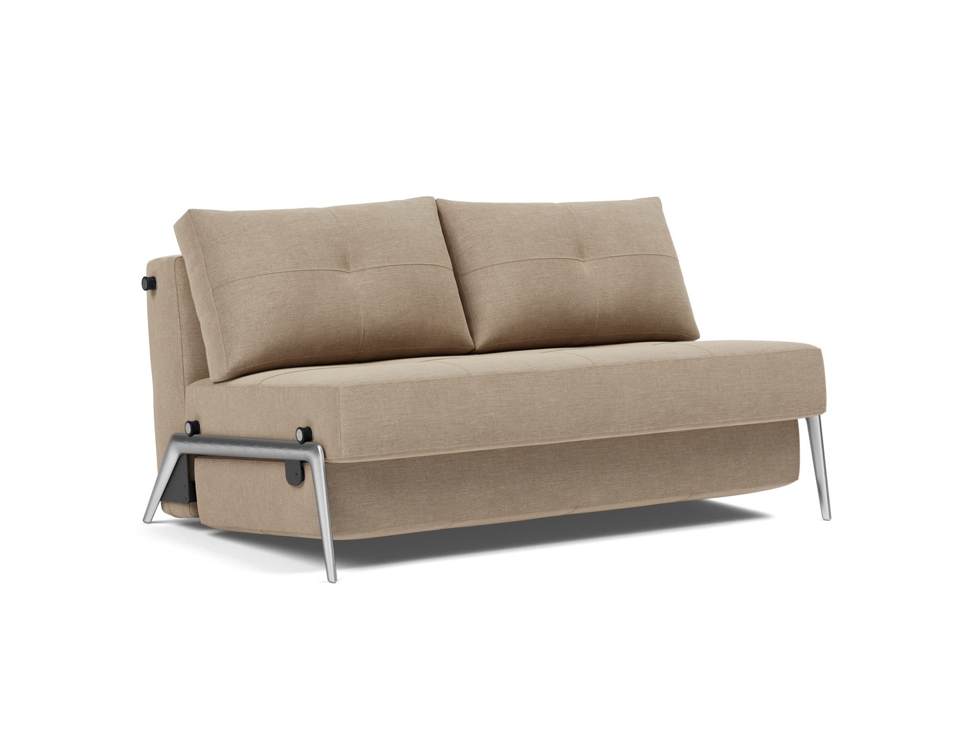 Schlafsofa Cubed 140 Flachgewebe Phobos 587-Mocha Beine Aluminium