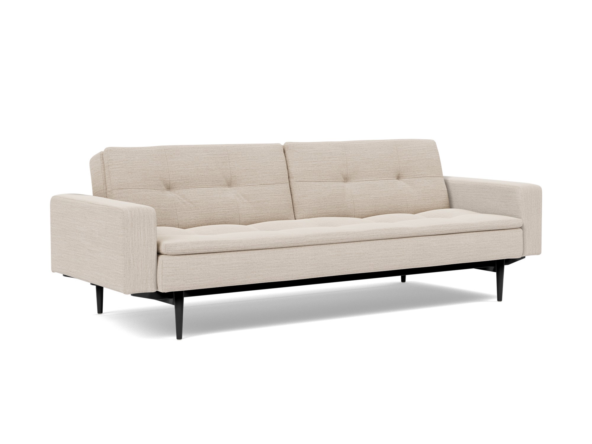 Schlafsofa Dublexo mit Armlehnen Webstoff Blida 612-Sand-Grey Beine Styletto Eiche schwarz