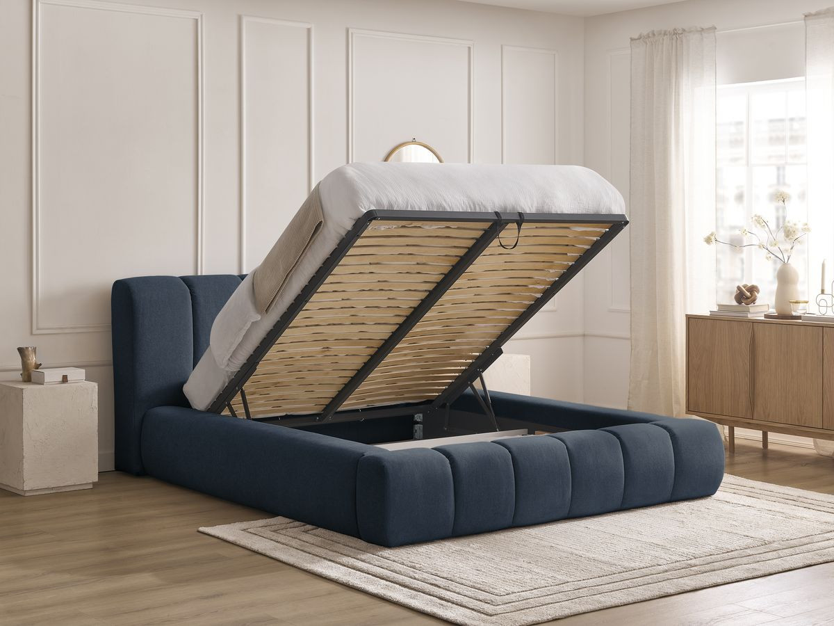 Bobochic Denali Polsterbett mit Bettkasten Stoff Dunkelblau, Liegefläche 140 × 190 cm