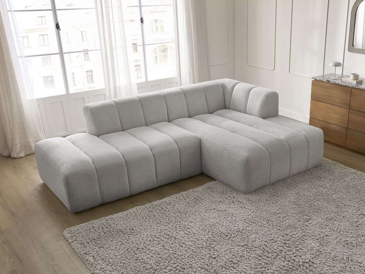 Bobochic Annecy Ecksofa Bouclé-Stoff Hellgrau Ecke rechts