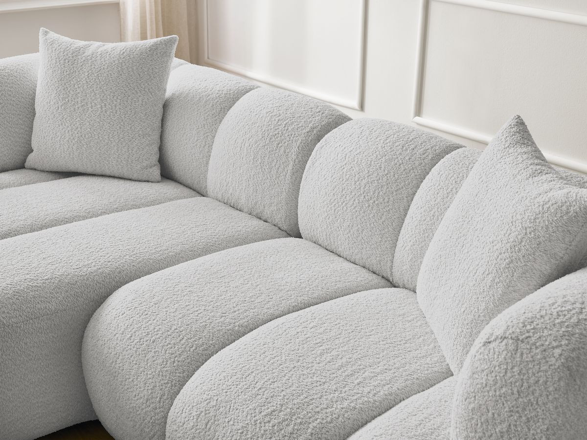 Bobochic Pamira Ecksofa Bouclé-Stoff Hellgrau Ecke links