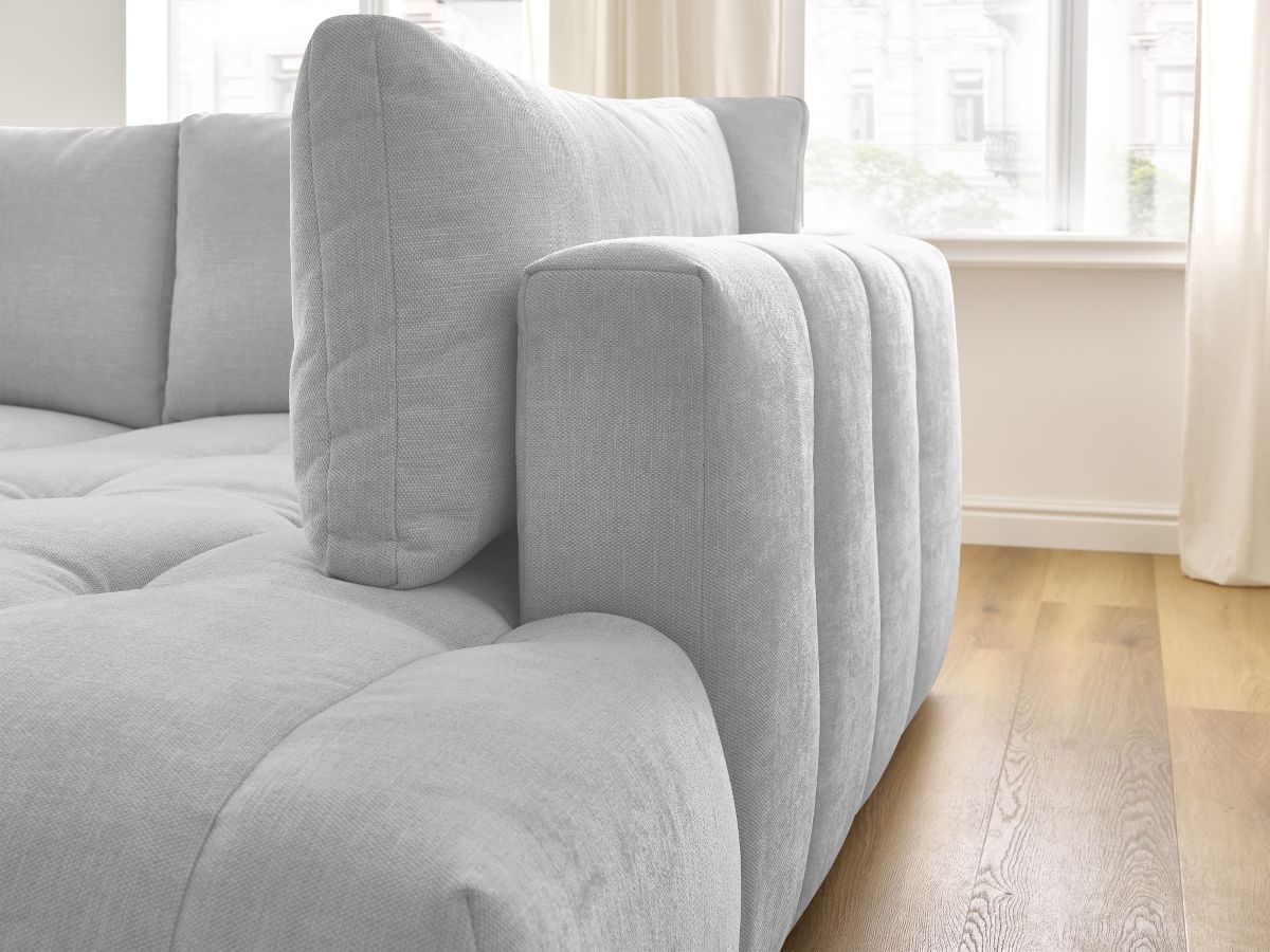 Bobochic Fuji Ecksofa mit Schlaffunktion und Bettkasten 282 × 204 cm Stoff Hellgrau Ecke rechts