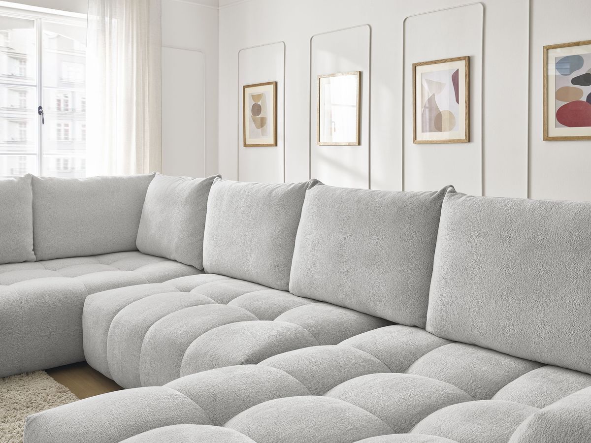 Bobochic Everest Wohnlandschaft, 6 Kissen Melange-Stoff Hellgrau Ecke rechts