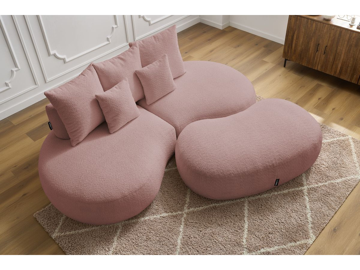Bobochic Saint-germain Sofa 5-Sitzer mit Pouf Bouclé-Stoff Rosa