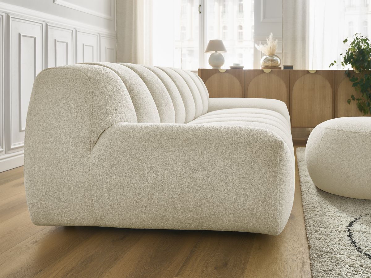Bobochic Hayden Sofa 4-Sitzer mit Pouf Bouclé-Stoff Beige