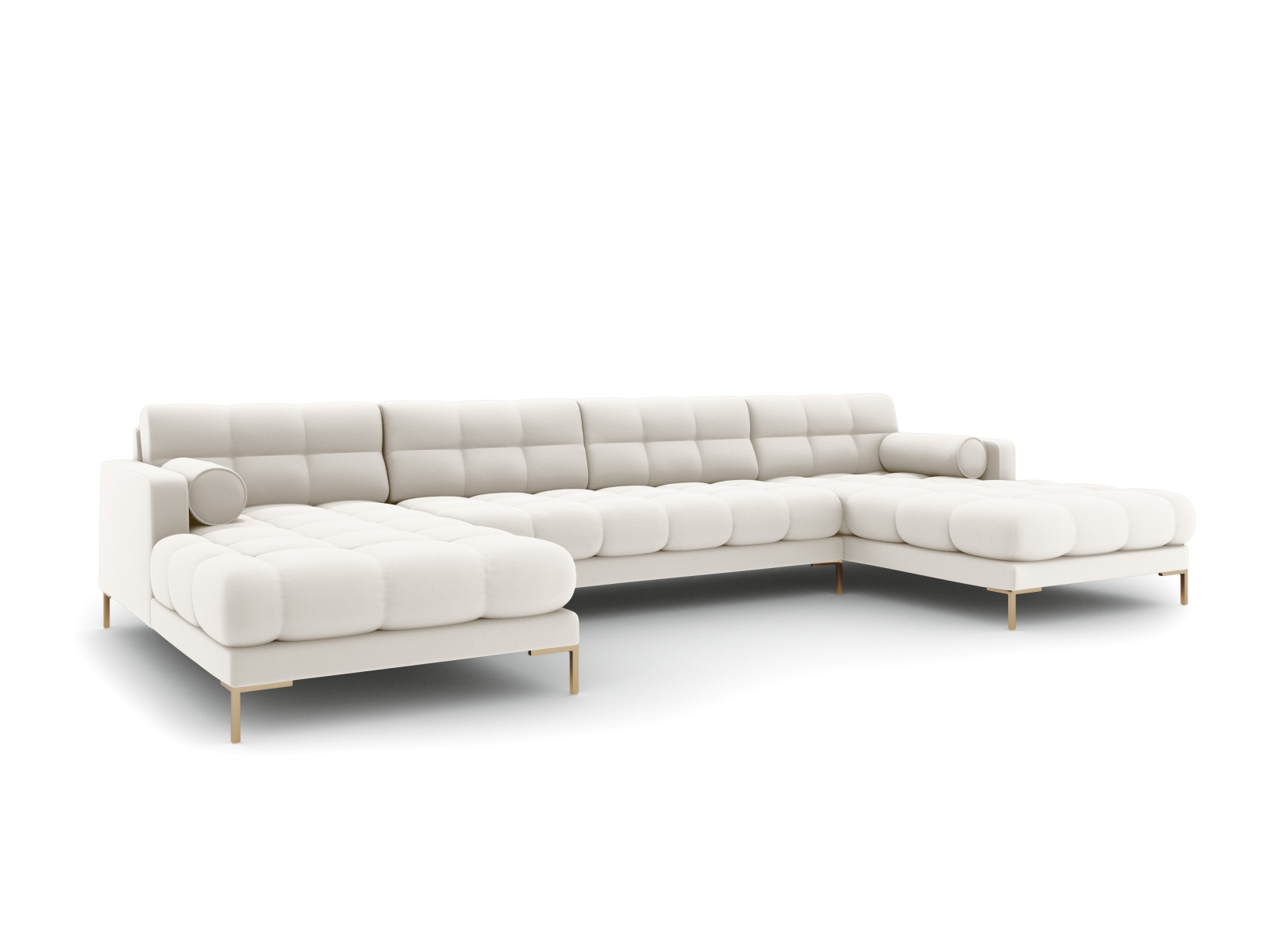 Cosmopolitan Design Panoramasofa Bali 7-Sitzer 383 cm Strukturierter Stoff Neve Helles Beige Beine Gold