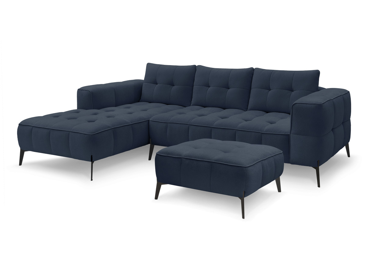 Bobochic Anis Ecksofa mit Pouf Strukturstoff Blau Ecke links