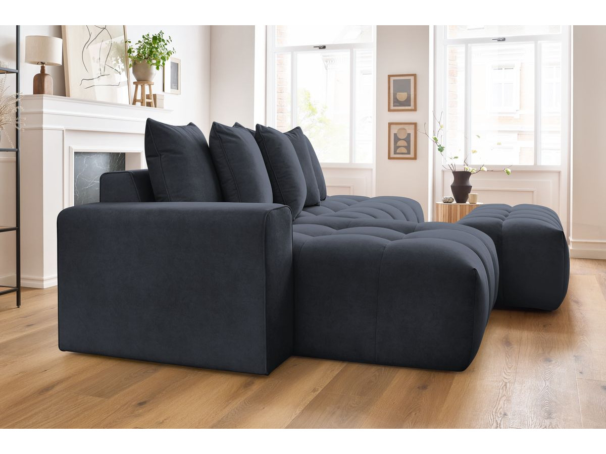 Bobochic Mont-blanc Ecksofa mit Pouf Samt Dunkelblau Ecke links