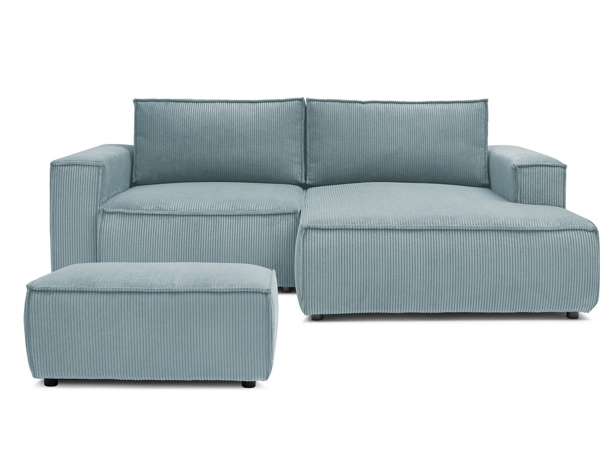 Bobochic Nihad Ecksofa mit Pouf Cordsamt Hellblau Ecke rechts