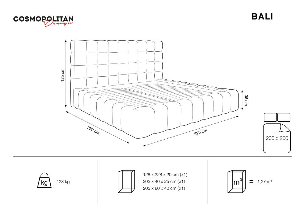 Cosmopolitan Design Stauraumbett mit Kopfteil Bali 200x200 Samt Bluvel Hellgrau