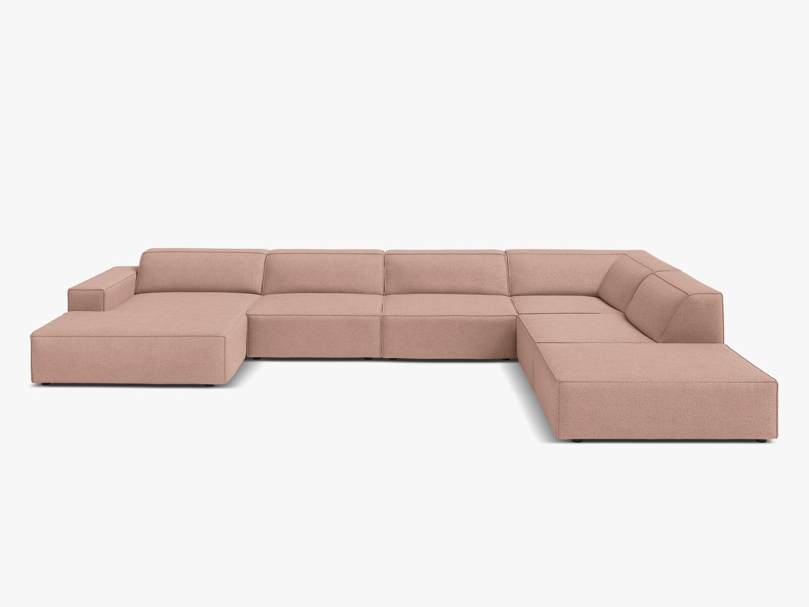 Micadoni Panorama-Ecksofa Jodie 7-Sitzer Rechts Boucle Baloo Puderrosa
