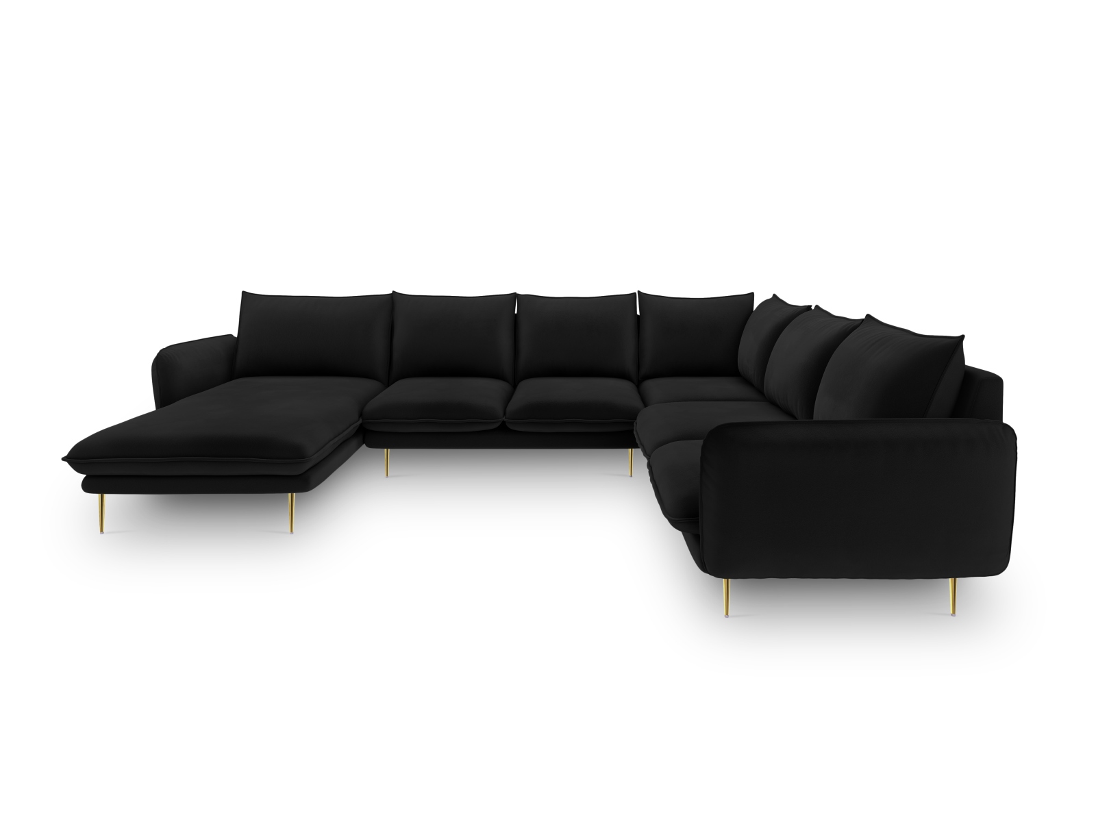 Cosmopolitan Design Panoramasofa Vienna 7-Sitzer Samt Bluvel Schwarz Rechts Beine Gold