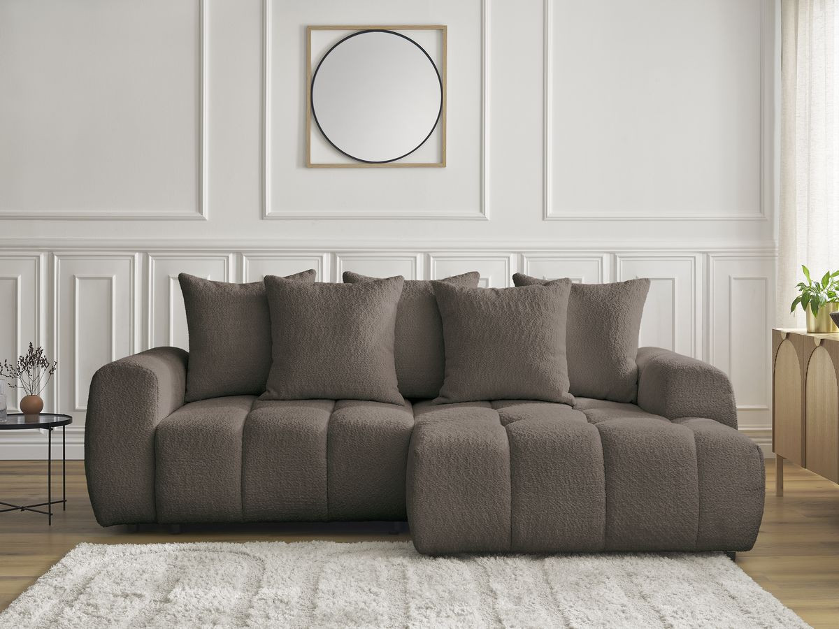 Bobochic Roxelane Ecksofa mit Schlaffunktion und Bettkasten 258 × 150 cm Bouclé-Stoff Braun Ecke rechts