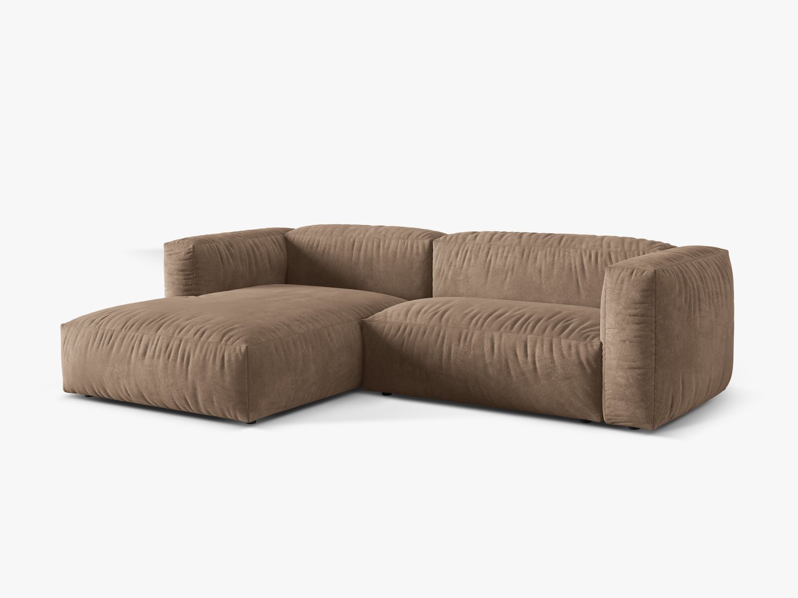 Micadoni Ecksofa Martina 2-Sitzer Links Samt Vogue Dunkelbeige