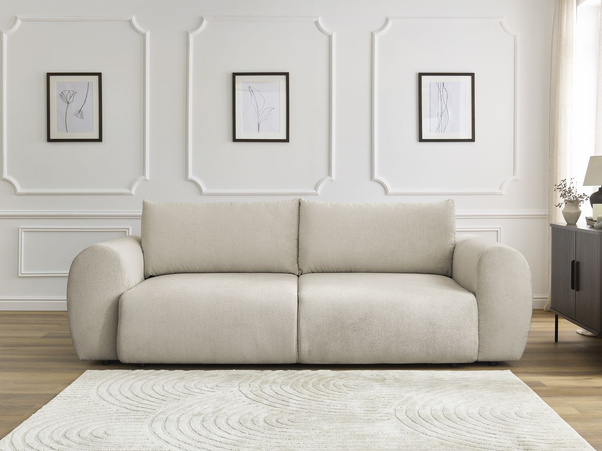 Bobochic Lucien Schlafsofa 3-Sitzer mit Bettkasten Stoff Beige