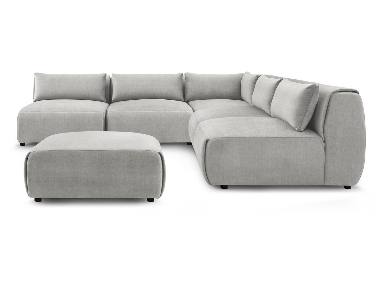 Bobochic Jeanne Ecksofa mit Pouf Samt Hellgrau