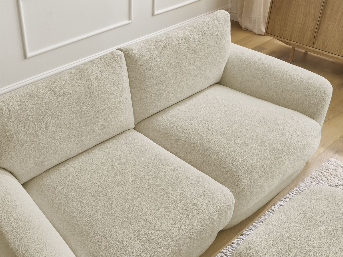 Bobochic Leonore Sofa 3-Sitzer mit Pouf Bouclé-Stoff Beige