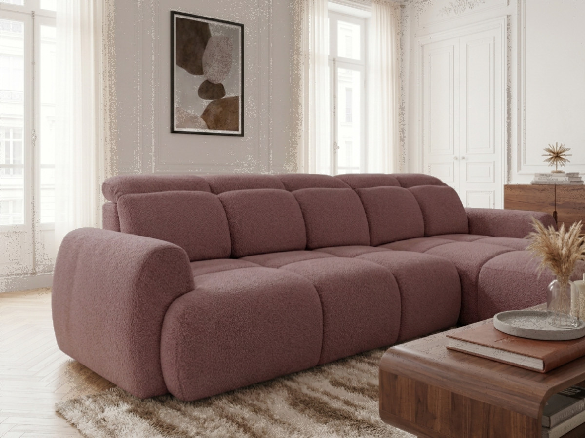 Bobochic Ruby Ecksofa mit Schlaffunktion und Bettkasten Chenille Rot Ecke rechts